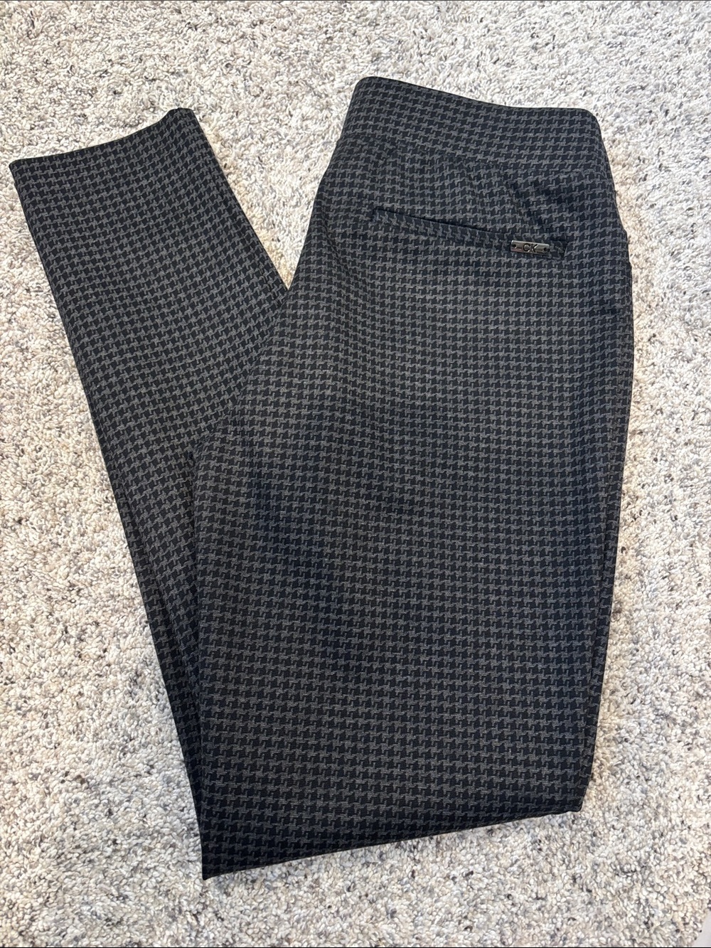 Calvin Klein ankle pull on stretch pants houndstooth black 4